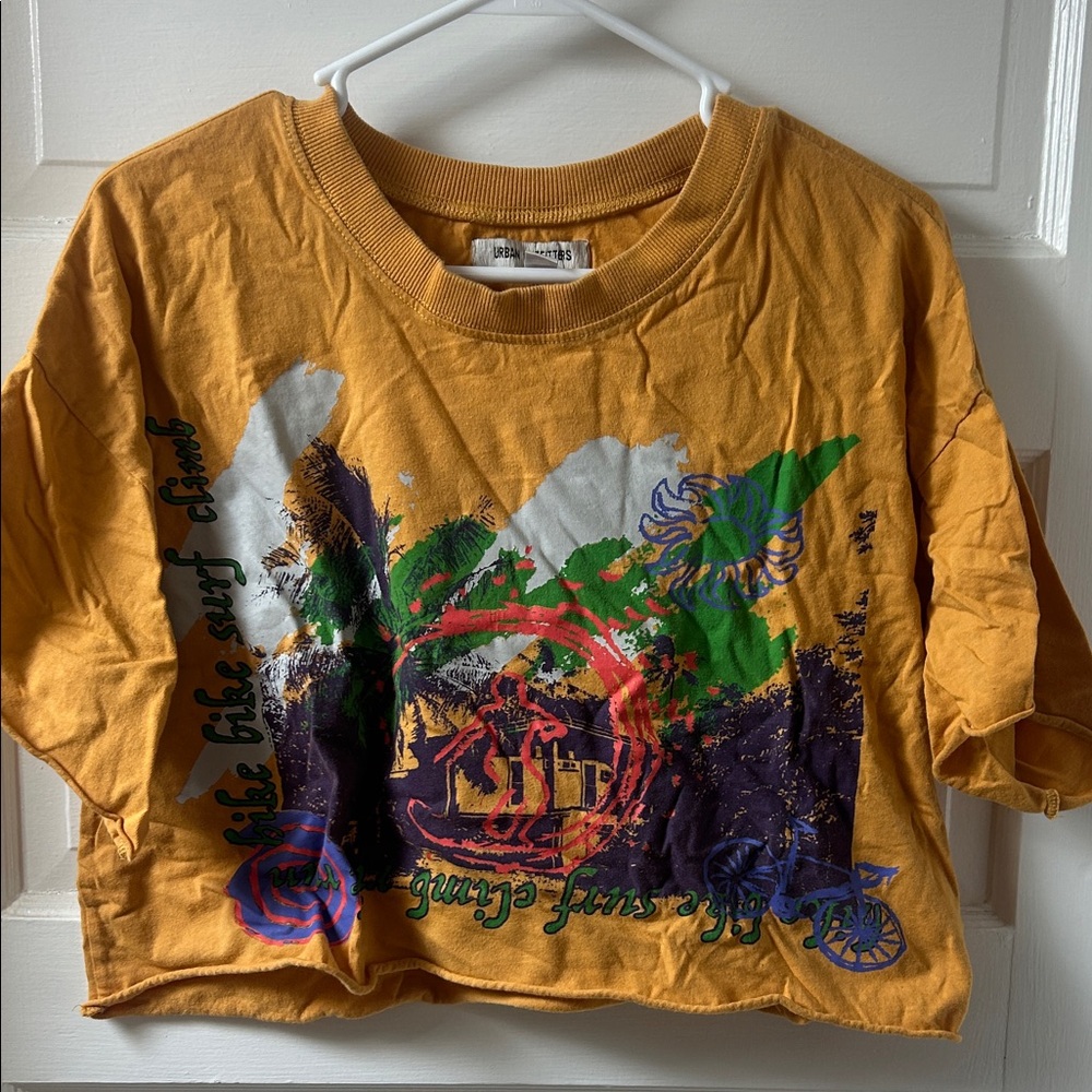 Urban Outfitters cropped Graphic Tee in Mustard